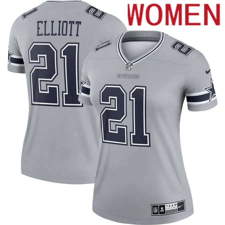 Women Dallas Cowboys #21 Ezekiel Elliott Nike Gray Inverted Legend NFL Jersey->women nfl jersey->Women Jersey